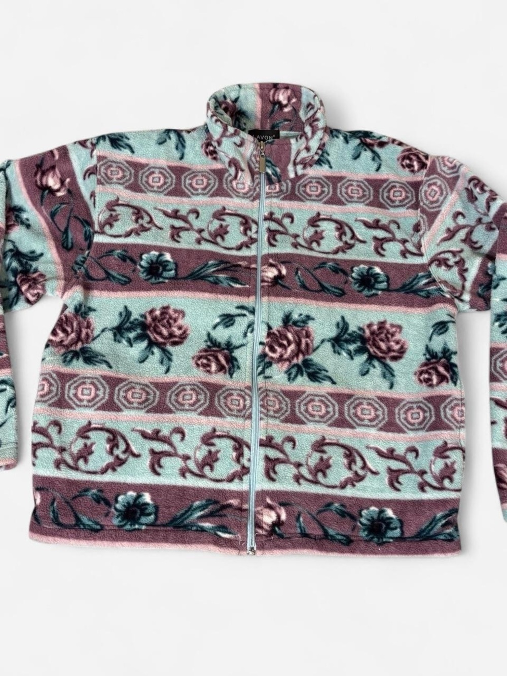 Vintage Lavon Purple Blue Floral Roses Zip Jacket Size M